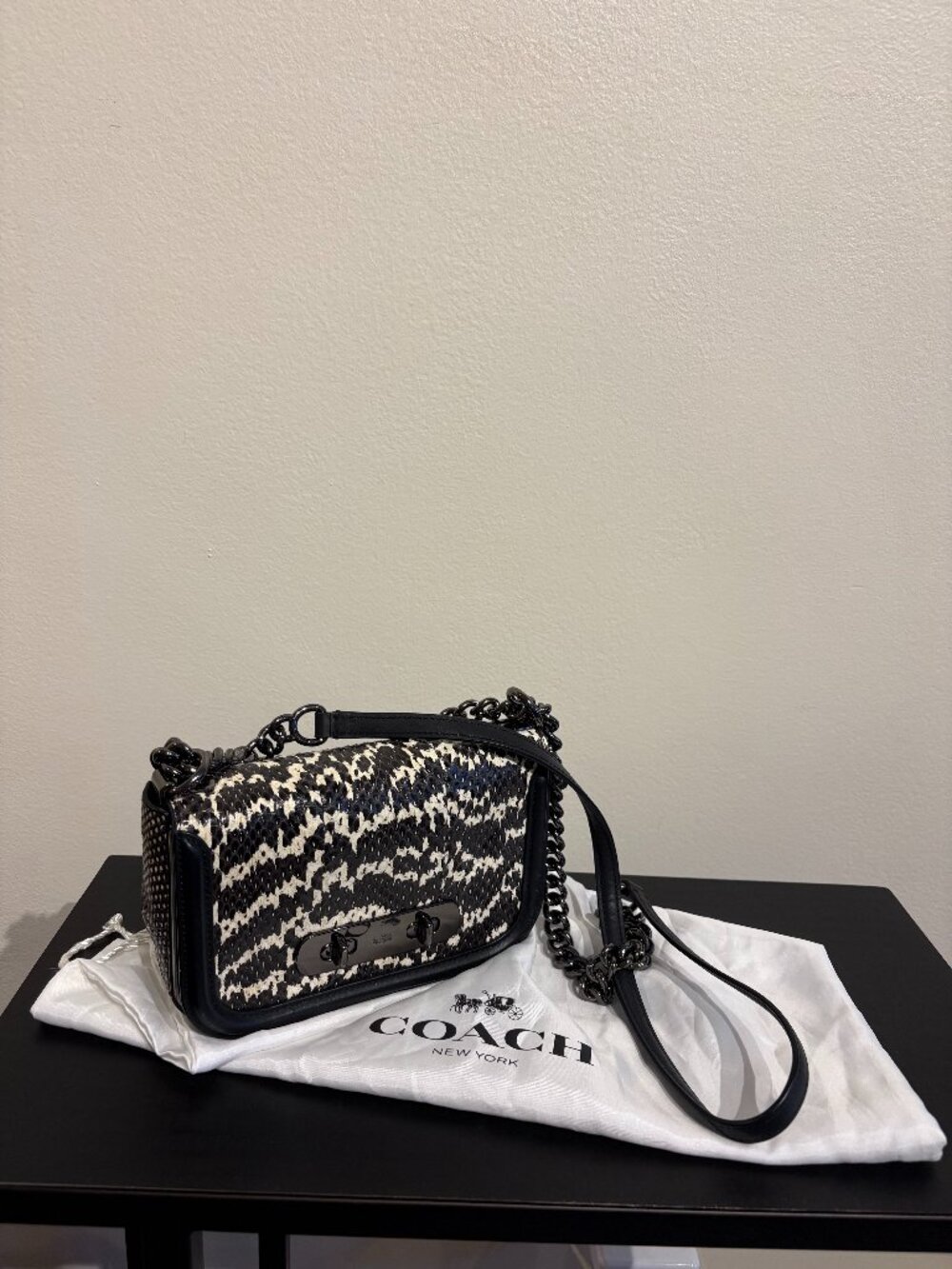 Coach Black White Patterned Chain Strap Small Handbag